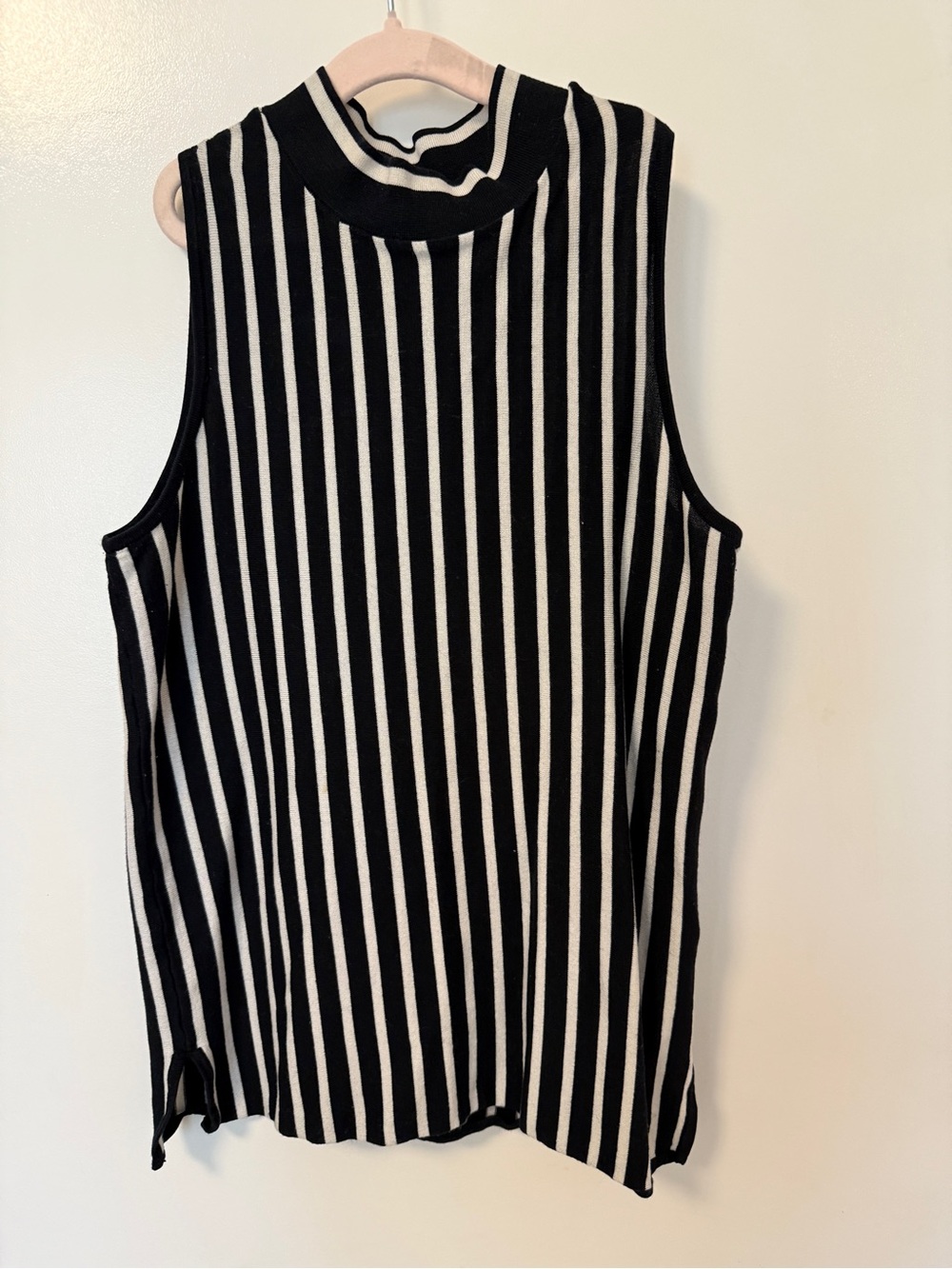 Rag & Bone Livvy tsripe Silk Blend Mock Neck Tank Top XXS black white